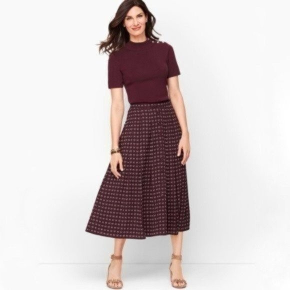 Talbots Dresses & Skirts - Talbots Petite Dotty Bows Midi Burgundy Skirt 12P